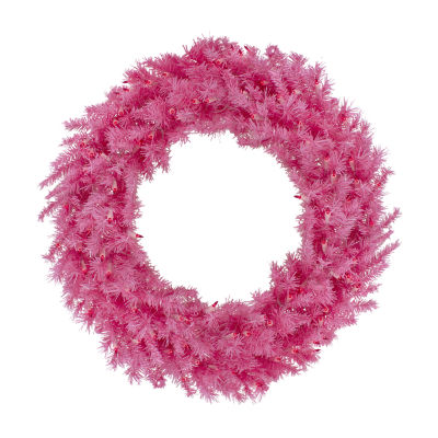Northlight "36"" Pink Spruce Artificial Pink Lights" Pre-Lit Wreath