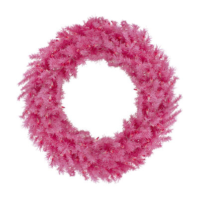 Northlight "36"" Pink Spruce Artificial Pink Lights" Pre-Lit Indoor Wreath