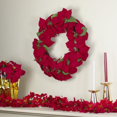 Northlight 24" Red Artificial Poinsettia Flower Unlit Indoor Christmas Wreath