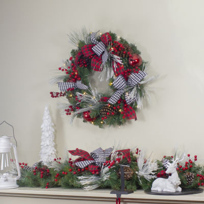 Northlight 52" Houndstooth Bows And Berries Artificial Unlit Christmas Swags