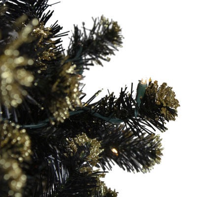 Northlight Black Crystal With Gold Glitter Artificial 7 1/2 Foot Pre-Lit Pine Christmas Tree