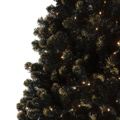 Northlight Black Crystal With Gold Glitter Artificial 7 1/2 Foot Pre-Lit Pine Christmas Tree