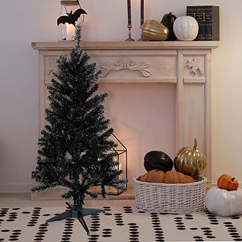 Northlight 4' Unlit Artificial Christmas Tree Slim Black Tinsel