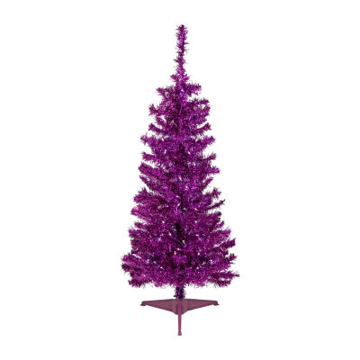 Northlight Purple Tinsel Artificial Clear Lights Purple Wire 4 Foot Pre-Lit Christmas Tree