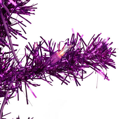 Northlight Purple Tinsel Artificial Clear Lights Purple Wire 4 Foot Pre-Lit Christmas Tree