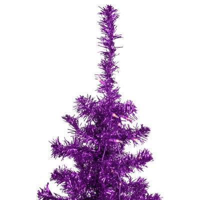 Northlight Purple Tinsel Artificial Clear Lights Purple Wire 4 Foot Pre-Lit Christmas Tree