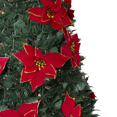 Northlight Slim Pre-Decorated Poinsettia Pop-Up Artificial 6 Foot Pre-Lit Christmas Tree