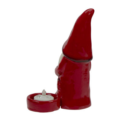 Northlight 7" Red And Black Gnome Tea Light Candle Holder Christmas Tabletop Decor