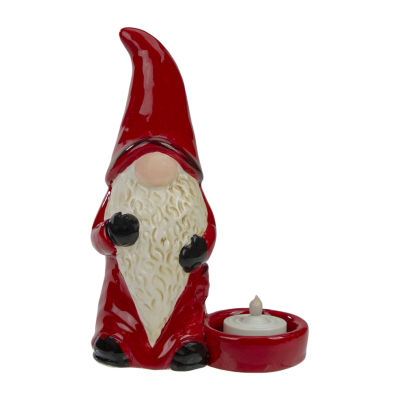 Northlight 7" Red And Black Gnome Tea Light Candle Holder Christmas Tabletop Decor