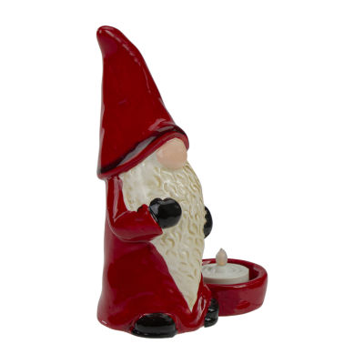 Northlight 7" Red And Black Gnome Tea Light Candle Holder Christmas Tabletop Decor