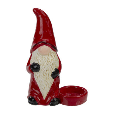 Northlight 7" Red And Black Gnome Tea Light Candle Holder Christmas Tabletop Decor