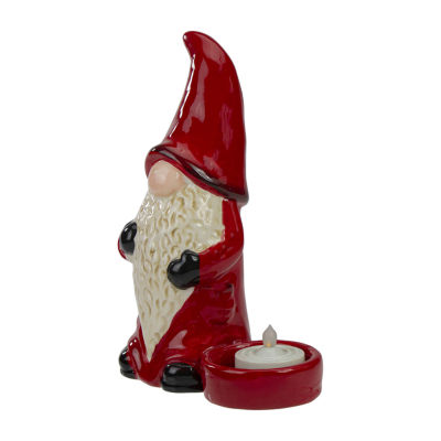 Northlight 7" Red And Black Gnome Tea Light Candle Holder Christmas Tabletop Decor