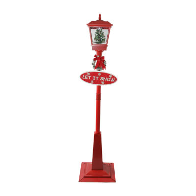 Northlight 70.75" Musical Red Holiday Street Lamp With Tree Snowfall Lantern Christmas Tabletop Decor