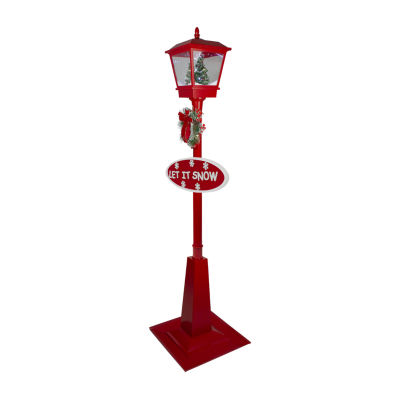 Northlight 70.75" Musical Red Holiday Street Lamp With Tree Snowfall Lantern Christmas Tabletop Decor