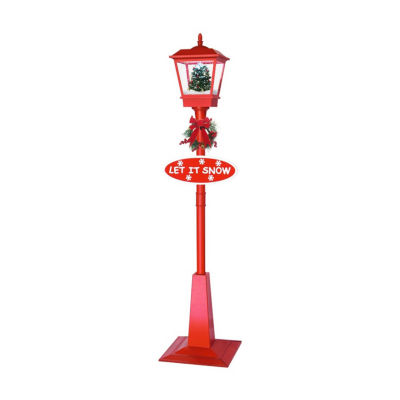 Northlight 70.75" Musical Red Holiday Street Lamp With Tree Snowfall Lantern Christmas Tabletop Decor