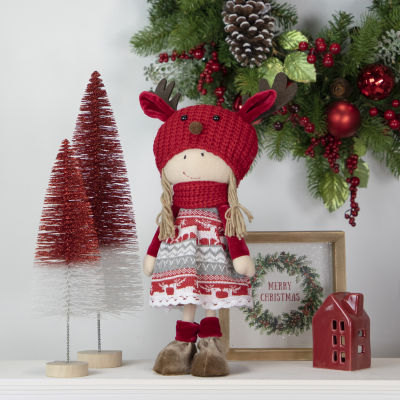 Northlight 17" Red And White Nordic Girl With Moose Antler Hat Christmas Tabletop Decor