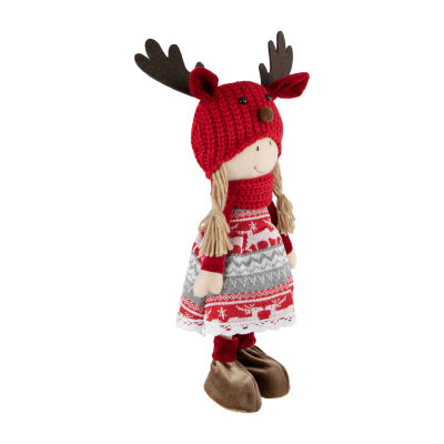 Northlight 17" Red And White Nordic Girl With Moose Antler Hat Christmas Tabletop Decor