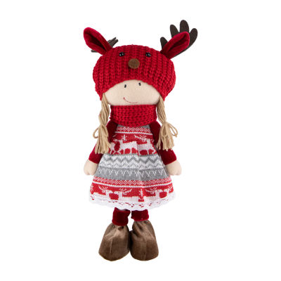Northlight 17" Red And White Nordic Girl With Moose Antler Hat Christmas Tabletop Decor