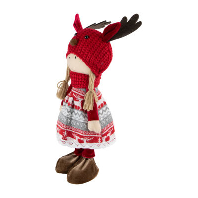 Northlight 17" Red And White Nordic Girl With Moose Antler Hat Christmas Tabletop Decor