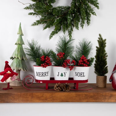 Northlight "18.75"" Red Sleigh With Sentiment Buckets Centerpiece" Christmas Tabletop Decor