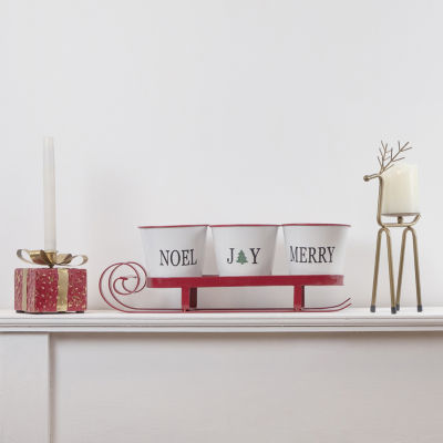 Northlight "18.75"" Red Sleigh With Sentiment Buckets Centerpiece" Christmas Tabletop Decor