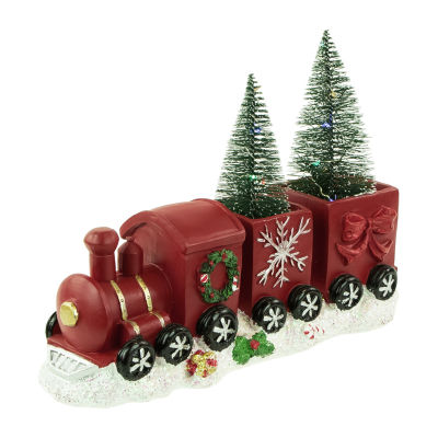 Northlight 12" Red And Gold Train With Led Frosted Trees Christmas Tabletop Decor