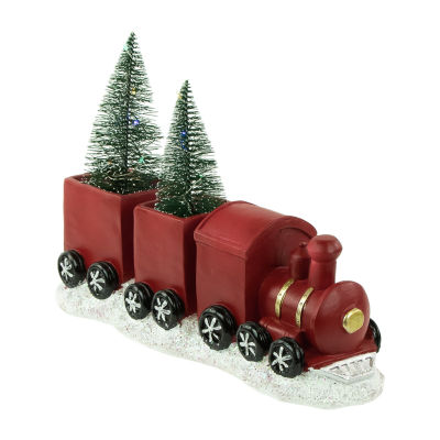 Northlight 12" Red And Gold Train With Led Frosted Trees Christmas Tabletop Decor