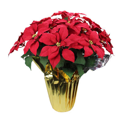 Northlight 28" Red Artificial Poinsettia With Gold Wrapped Pot Christmas Tabletop Decor