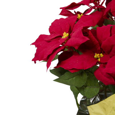 Northlight 28" Red Artificial Poinsettia With Gold Wrapped Pot Christmas Tabletop Decor