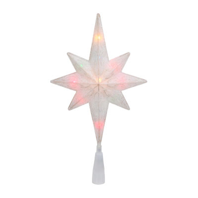 Northlight 11" White Frosted Bethlehem Star With Gold Scrolling Multi Lights Christmas Tree Topper