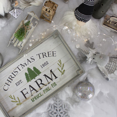 Northlight 21" Gray And White Farm Fresh Trees Wooden Tray Hanging 2-pc. Wall Sign