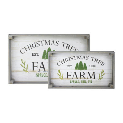 Northlight 21" Gray And White Farm Fresh Trees Wooden Tray Hanging 2-pc. Wall Sign