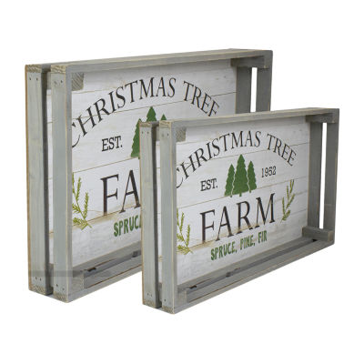 Northlight 21" Gray And White Farm Fresh Trees Wooden Tray Hanging 2-pc. Wall Sign