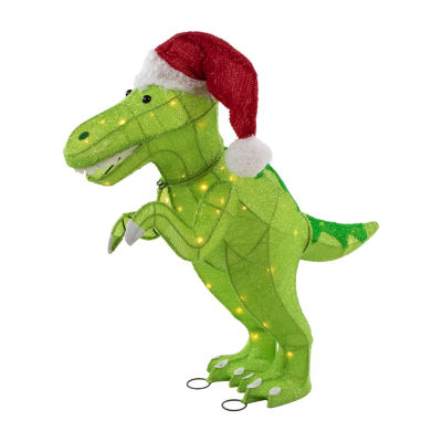 Northlight 30" Led Tinsel Santa T-Rex Dinosaur Outdoor Christmas Holiday Yard Art
