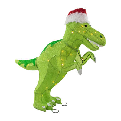 Northlight "30"" Led Tinsel Santa T-Rex Dinosaur Outdoor" Christmas Yard Art