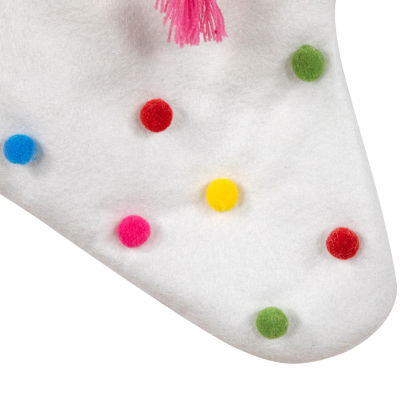 Northlight 20" White Multicolor Pom-Poms And Tassels Christmas Stocking