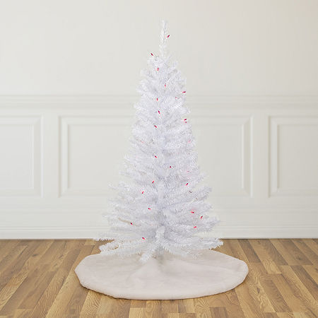 Northlight Woodbury White Slim Artificial Pink Lights 4 Foot Pre-Lit Pine Christmas Tree, One Size, White