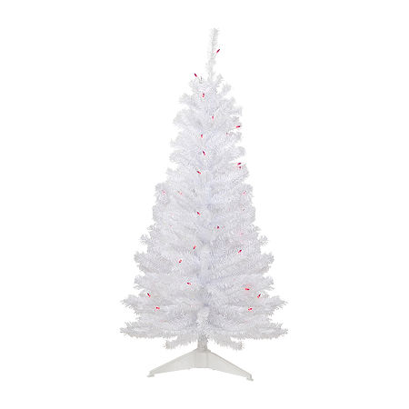 Northlight Woodbury White Slim Artificial Pink Lights 4 Foot Pre-Lit Pine Christmas Tree, One Size, White