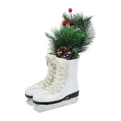 Northlight 12" Led White Skates With Floral Arrangement Christmas Tabletop Decor