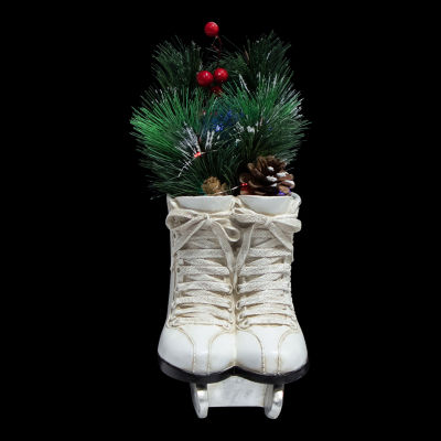 Northlight 12" Led White Skates With Floral Arrangement Christmas Tabletop Decor