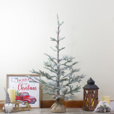 Northlight Snow Covered Slim Artificial With Jute Base Unlit 3 Foot Pine Christmas Tree