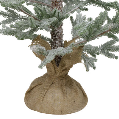 Northlight Snow Covered Slim Artificial With Jute Base Unlit 3 Foot Pine Christmas Tree