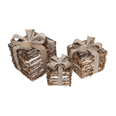Northlight 3-pc. 9.75" Rattan Gift Boxes With Burlap Bows Christmas Tabletop Decor