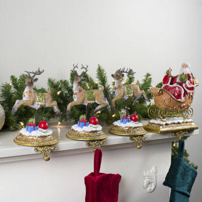 Northlight 9.5" Santa And Reindeer 4-pc. Christmas Stocking Holder