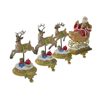 Northlight 9.5" Santa And Reindeer 4-pc. Christmas Stocking Holder