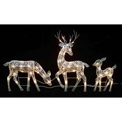 Northlight Set Of 3 White Glittered Doe Fawn And Reindeer Outdoor Christmas Holiday Yard Art