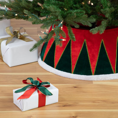 Northlight 25" Red And Green Drum With White Trim Christmas Tree Collar