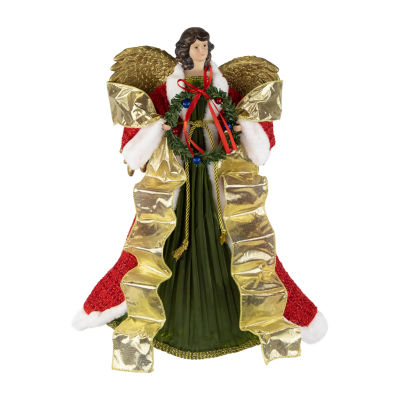 Northlight 18" Red And Green Angel With Wreath Unlit Christmas Tree Topper
