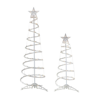 Northlight Set Of 2 Clear Outdoor Spiral Cone Trees Christmas Holiday Yard Art