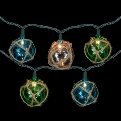 Northlight 10ct Natural Jute Wrapped Multi-Color Ball 8.5ft Green Wire String Lights